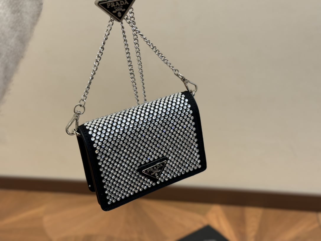 Prada Cardholder With Shoulder Strap And Crystals 13Cm