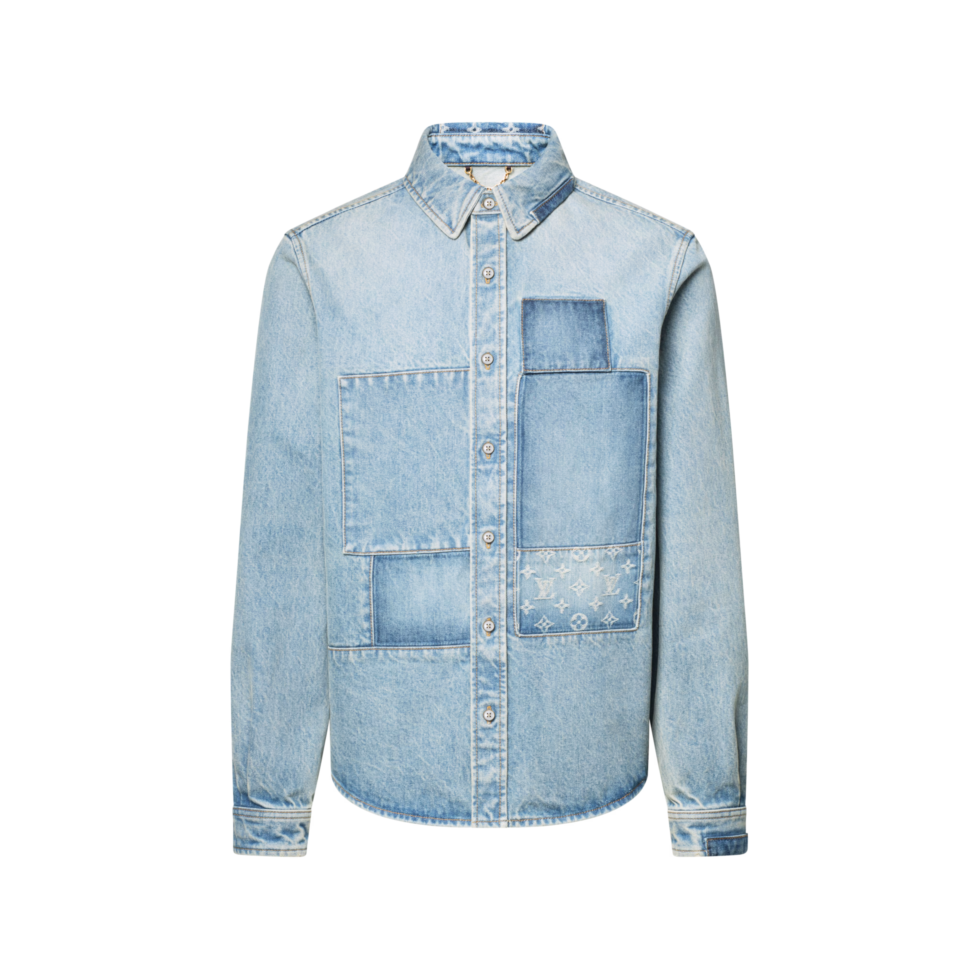 LV 1AK7A6 2026 Early Autumn Menswear Collection Iconic patchwork denim long-sleeved shirt