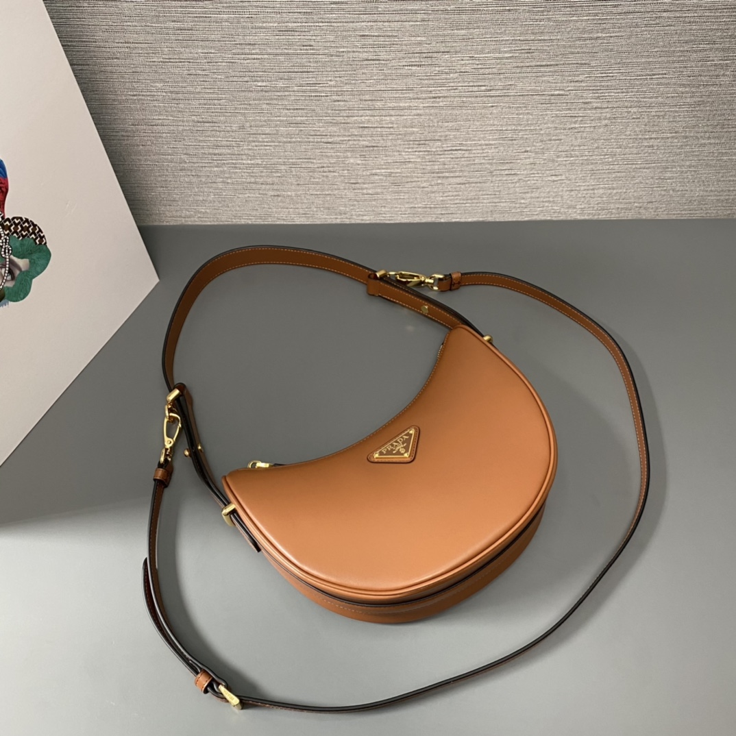 Prada Arqué Leather Shoulder Bag Cognac 22.5cm