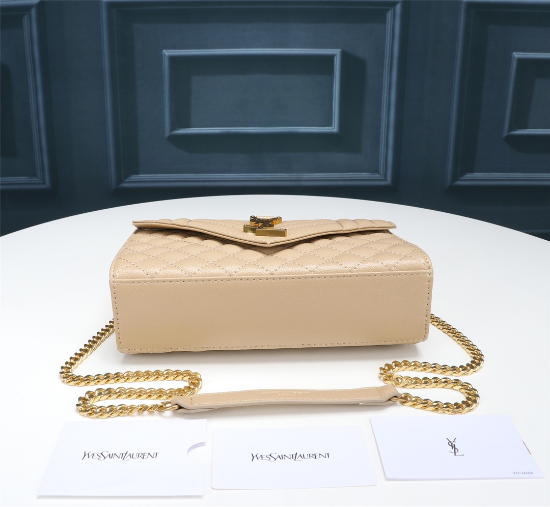 Saint Laurent Envelope Small Bag In Mix Matelasse Grain De Poudre Embossed Beige