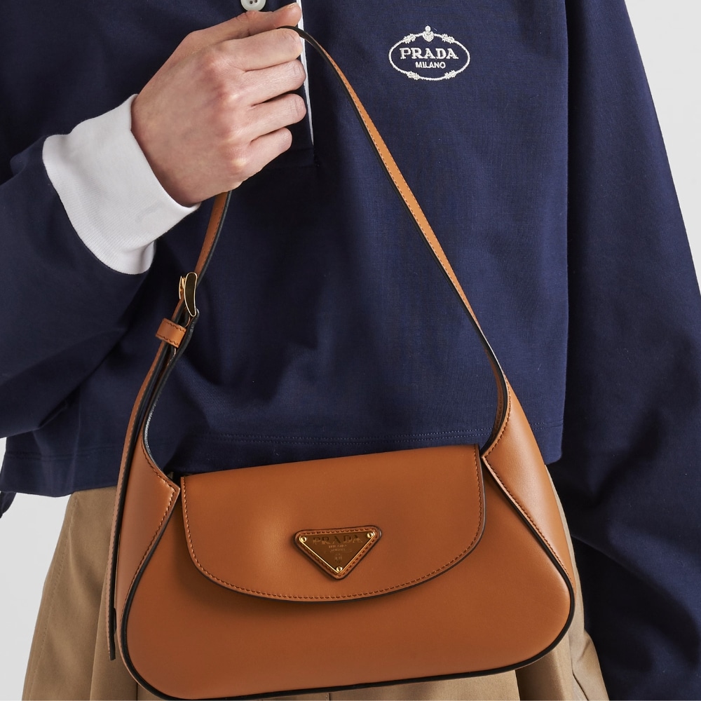 Prada Triangle Logo Shoulder Bag Caramel 24Cm