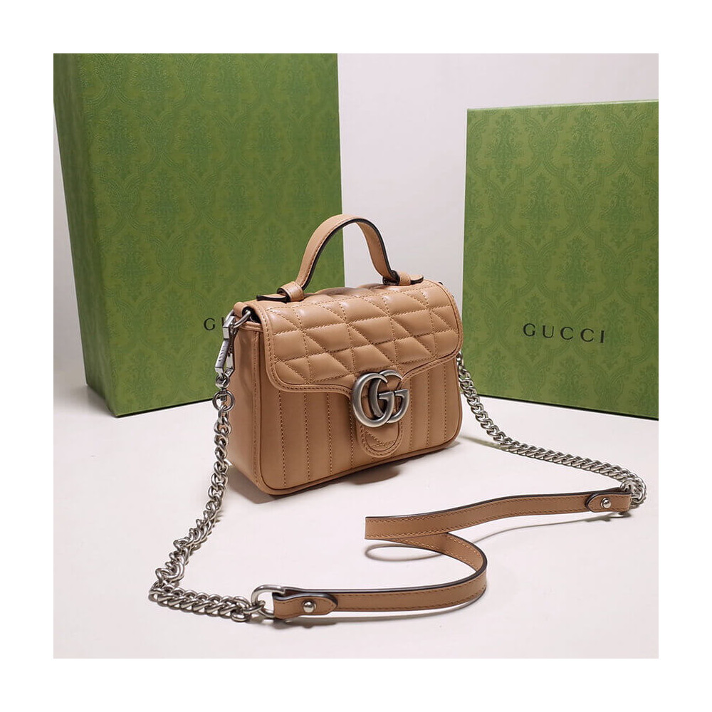 Gucci GG Marmont Rose Beige Matelasse Leather Mini Top Handle Bag