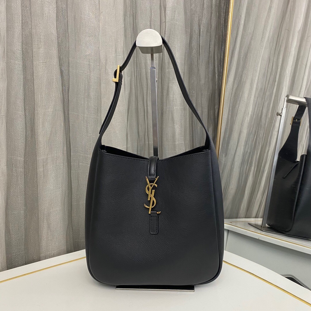Saint Laurent Le 5 A 7 Soft Small Hobo Bag In Smooth Leather Black 27cm