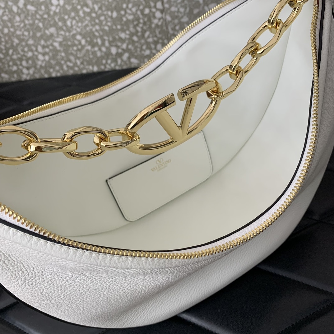 Valentino Garavani Small VLogo Moon Hobo Bag In Grainy Calfskin With Chain White 29Cm 4W2B0N08Jdk 098