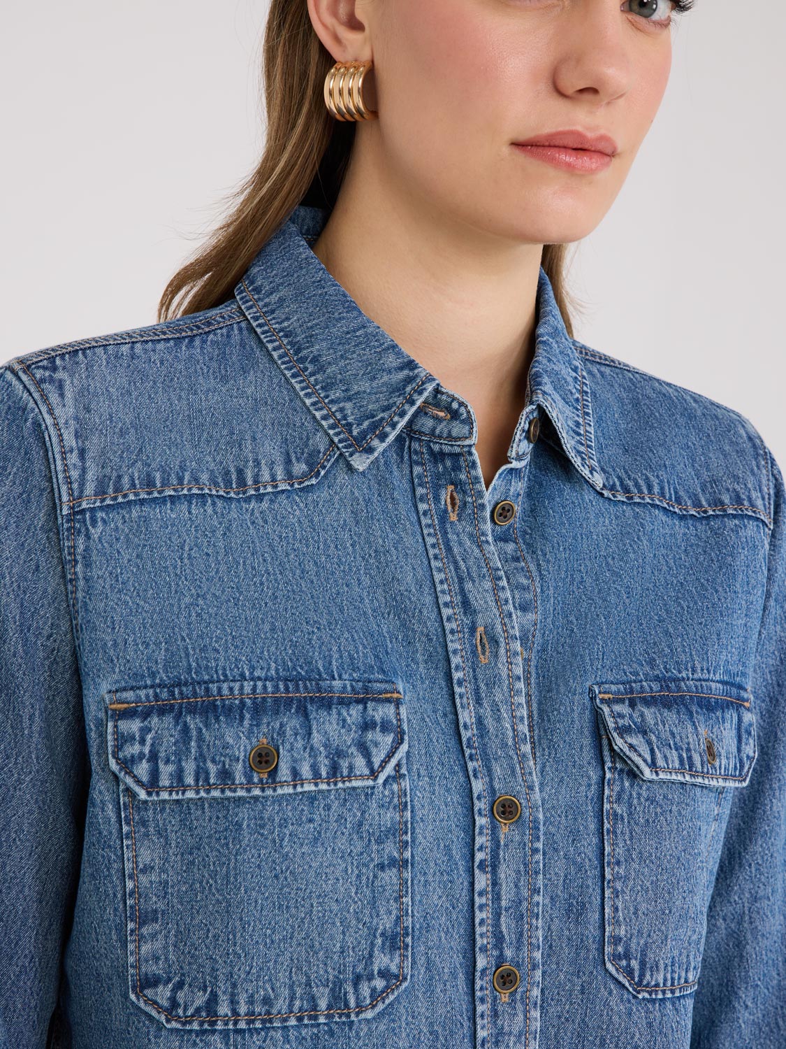 Denim Button-Front Shirt