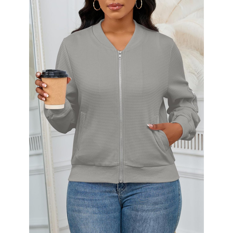 Women Casual Full Zip Up Comfy Loose Long