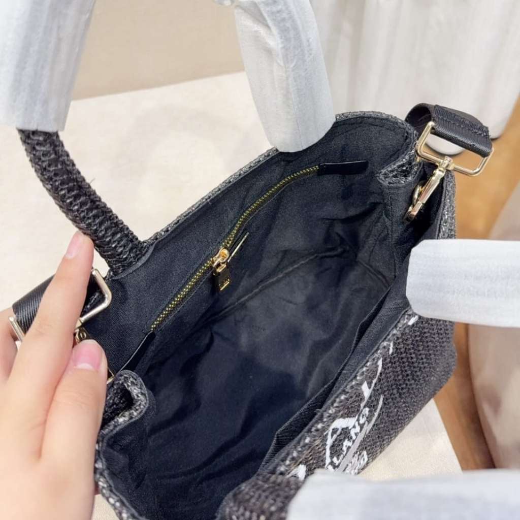 Prada Small Crochet Tote Bag Raffia In Black 26cm 1BG422 2A2T F0002 V OOL