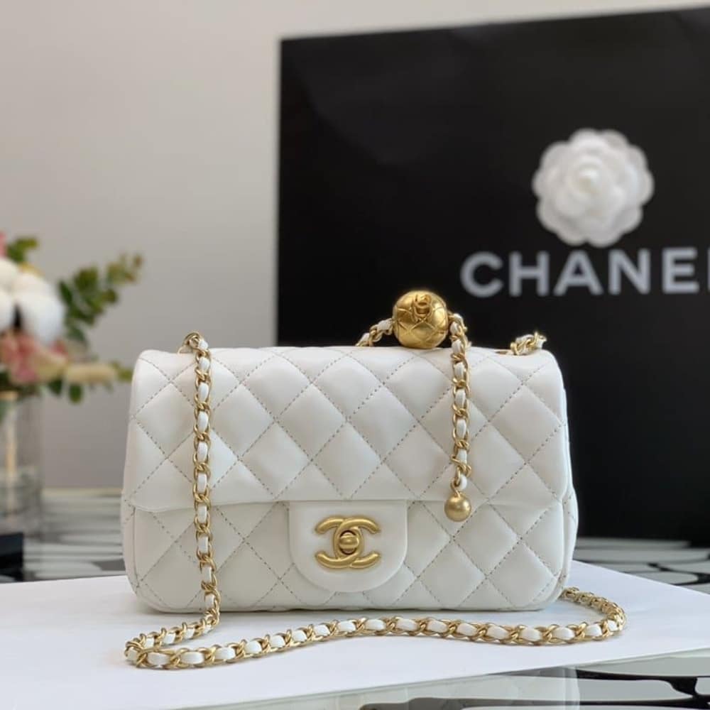 Chanel Mini Flap Bag With Pearls White 20Cm As1787 B02916 10601