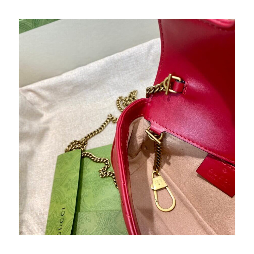 Gucci GG Marmont Matelasse Chevron Leather Super Mini Bag Red