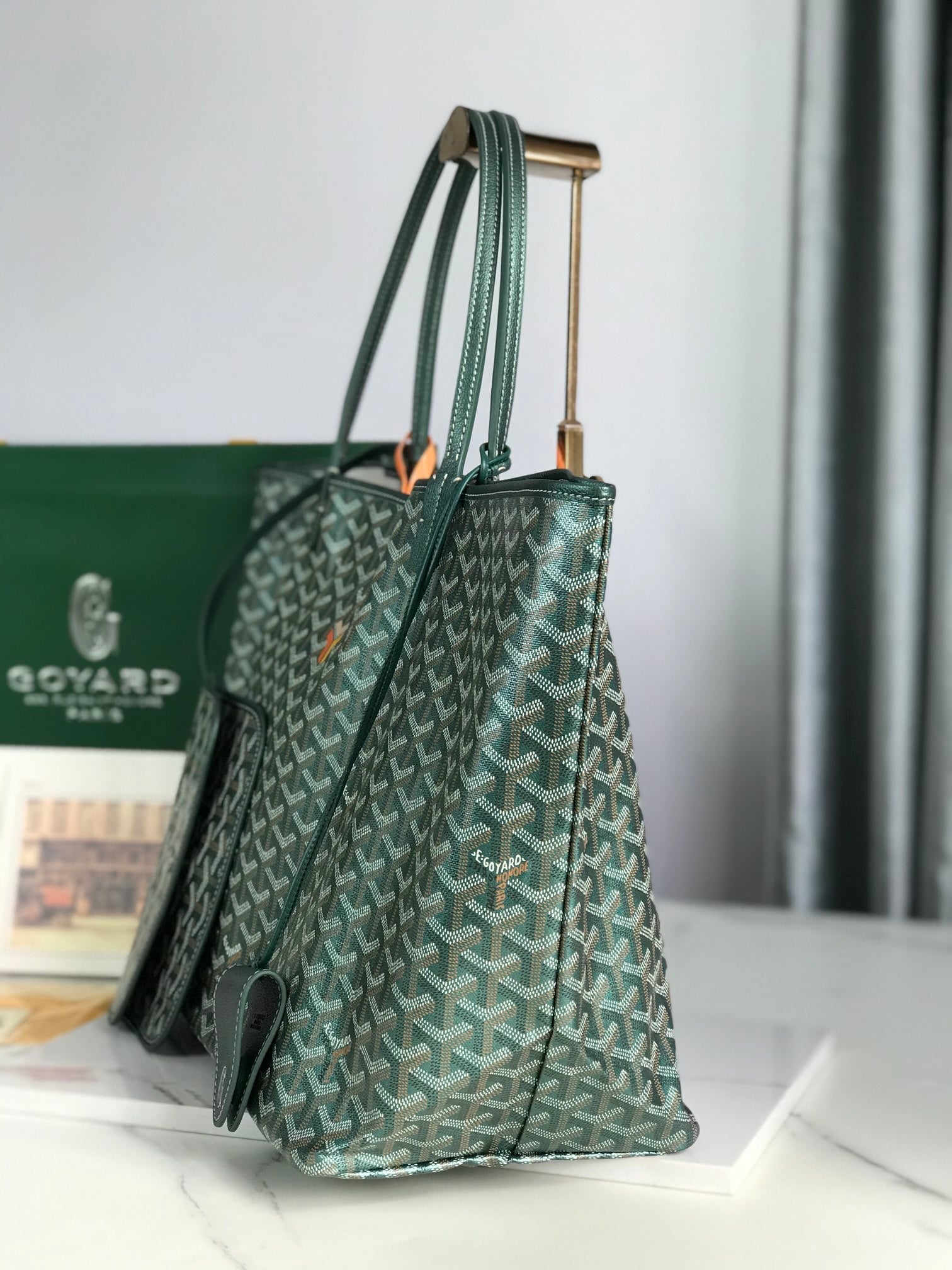 Goyard Saint Louis Gm Bag 40Cm Green Canvas Chevroches Calfskin