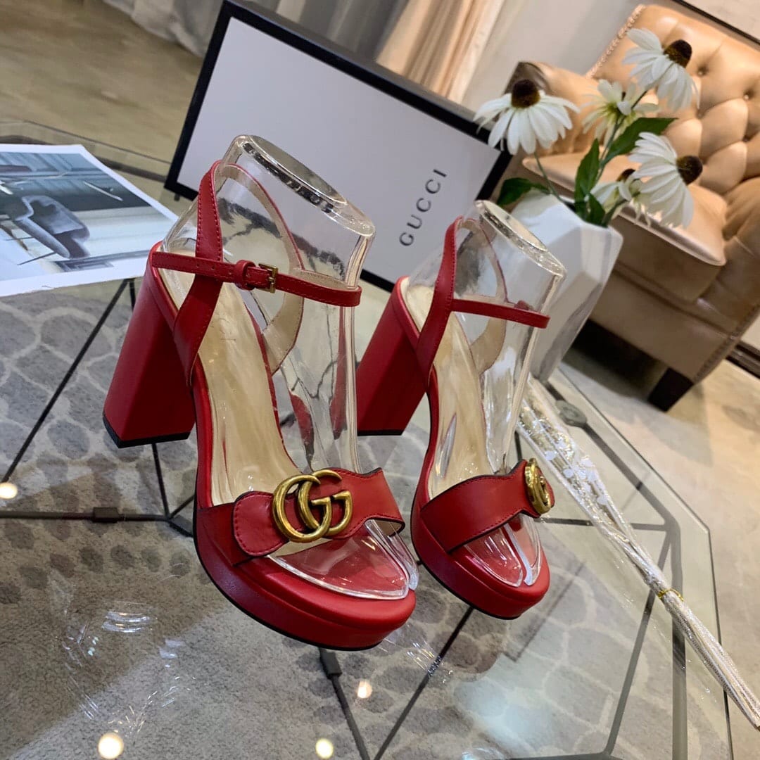 Gucci Gg Leather Heeled Sandal Red