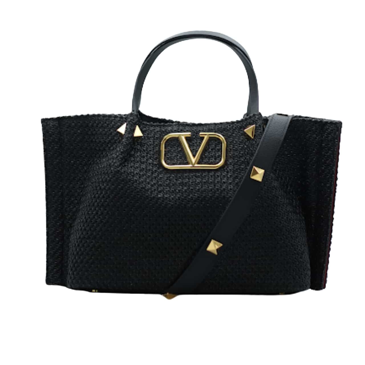 Valentino Garavani Medium Straw Summer Tote Black 35Cm