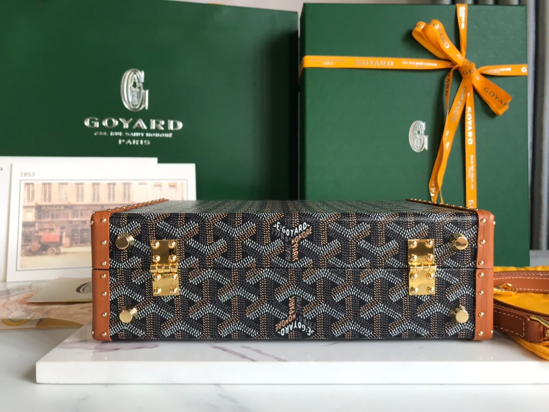 Goyard Grand Hôtel Trunk Bag 24.5cm Cm Black Goyardine Canvas And Tan Calfskin