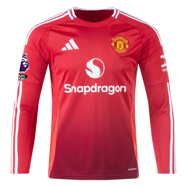 adidas Manchester United Bruno Fernandes Long Sleeve Home Jersey w/ EPL + No Room For Racism Patches24/25 (Red)