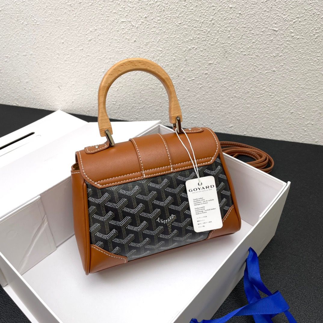 GOYARD SAIGON SOUPLE MINI BAG GOYARDINE CANVAS BLACK AND BEIGE 25CM