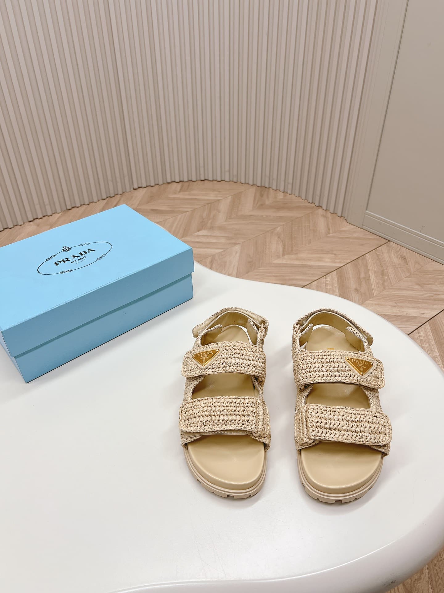 Prada Monolith Crochet Raffia Effect Sandals In Neutrals