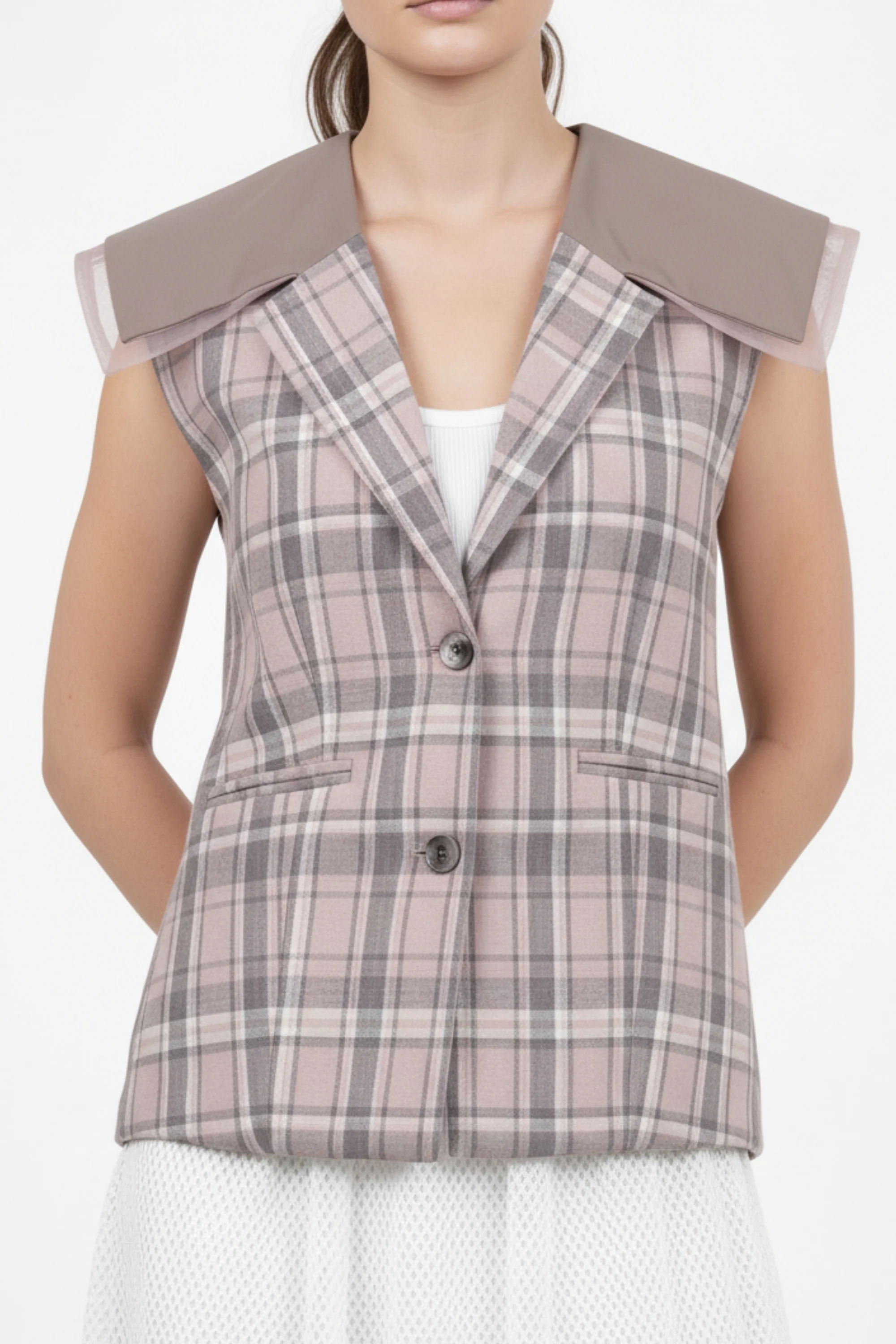 Pink Mocha Plaid Layered Vest
