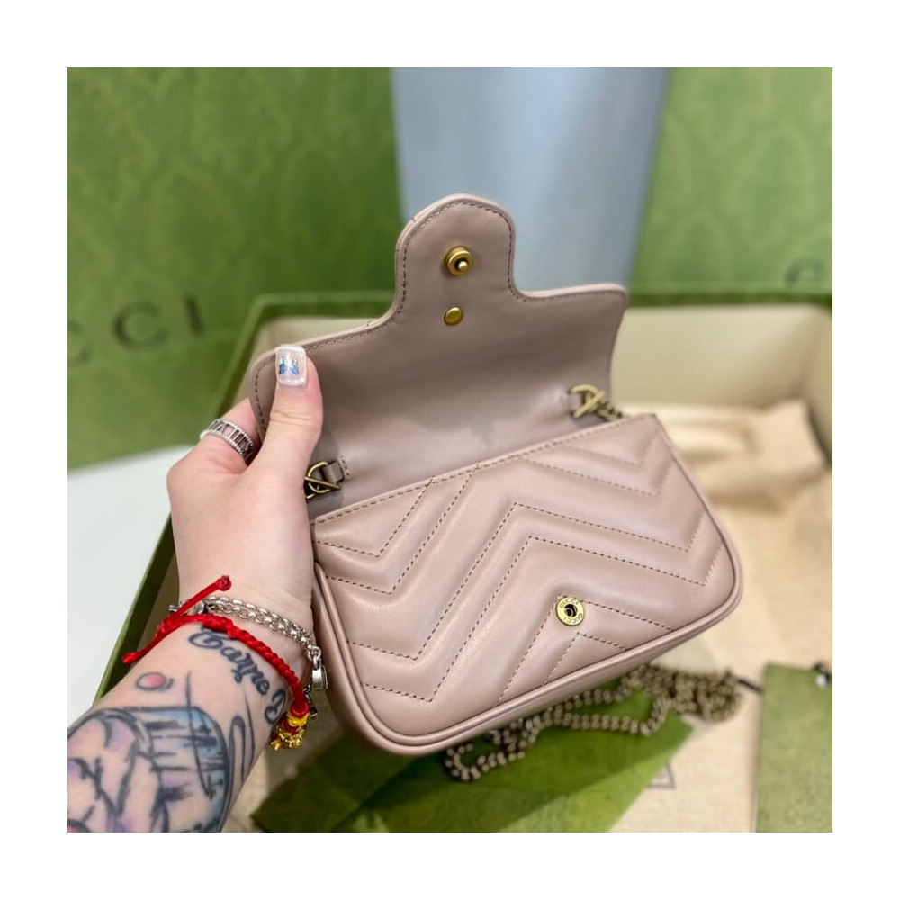 Gucci GG Marmont Matelasse Chevron Leather Super Mini Bag Nude Pink