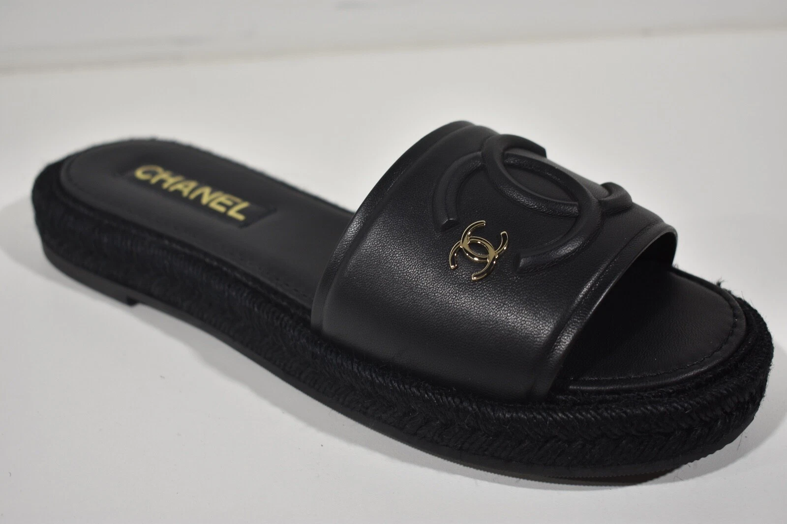 Chanel 23C CC Logo Leather Sandals Black