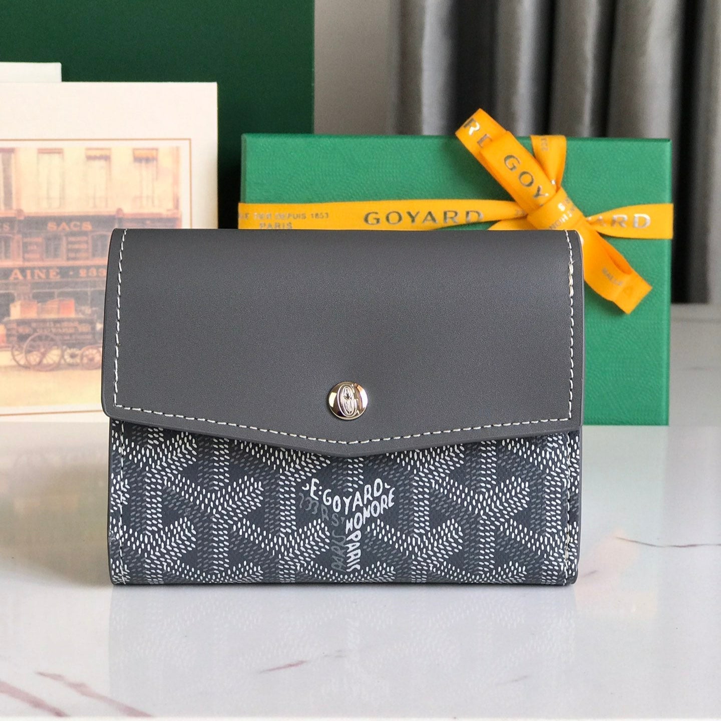 Goyard Saint-Gabriel Wallet 12 Cm Gray Calfskin And Goyardine Canvas
