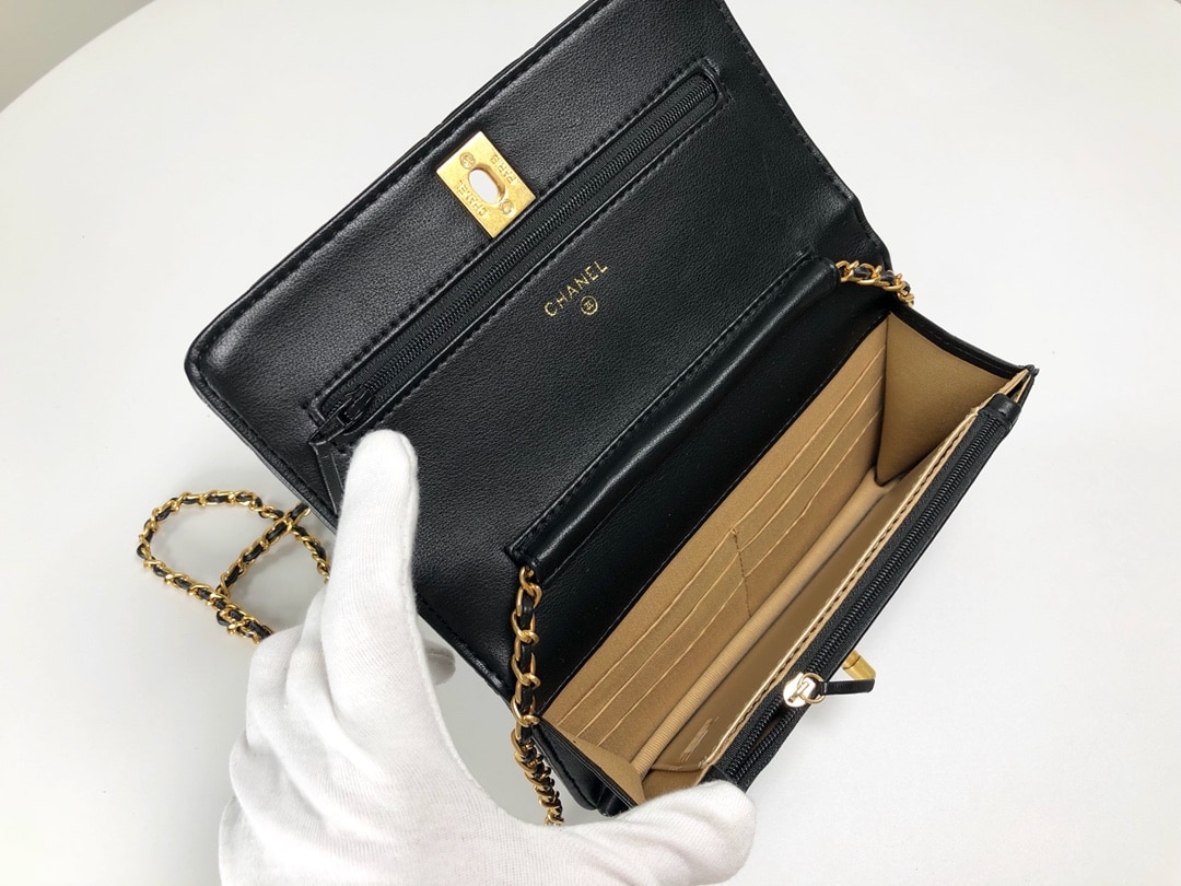 Chanel Woc Falp Pearl Crush Bag With Chain Black 19Cm