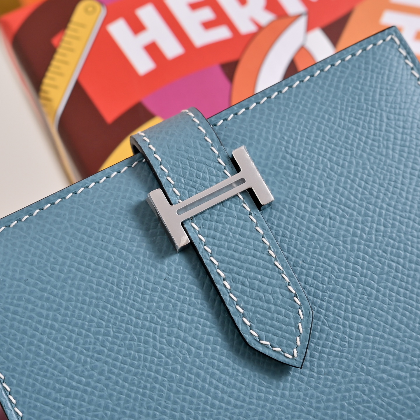 Hermès Blue Veau Epsom Béarn Portefeuille Compact Wallet