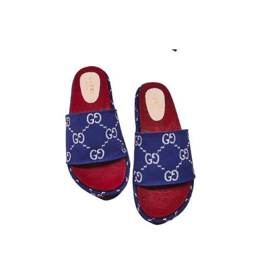 Gucci Women?S With Gg Pattern Slide Sandal Dark Blue