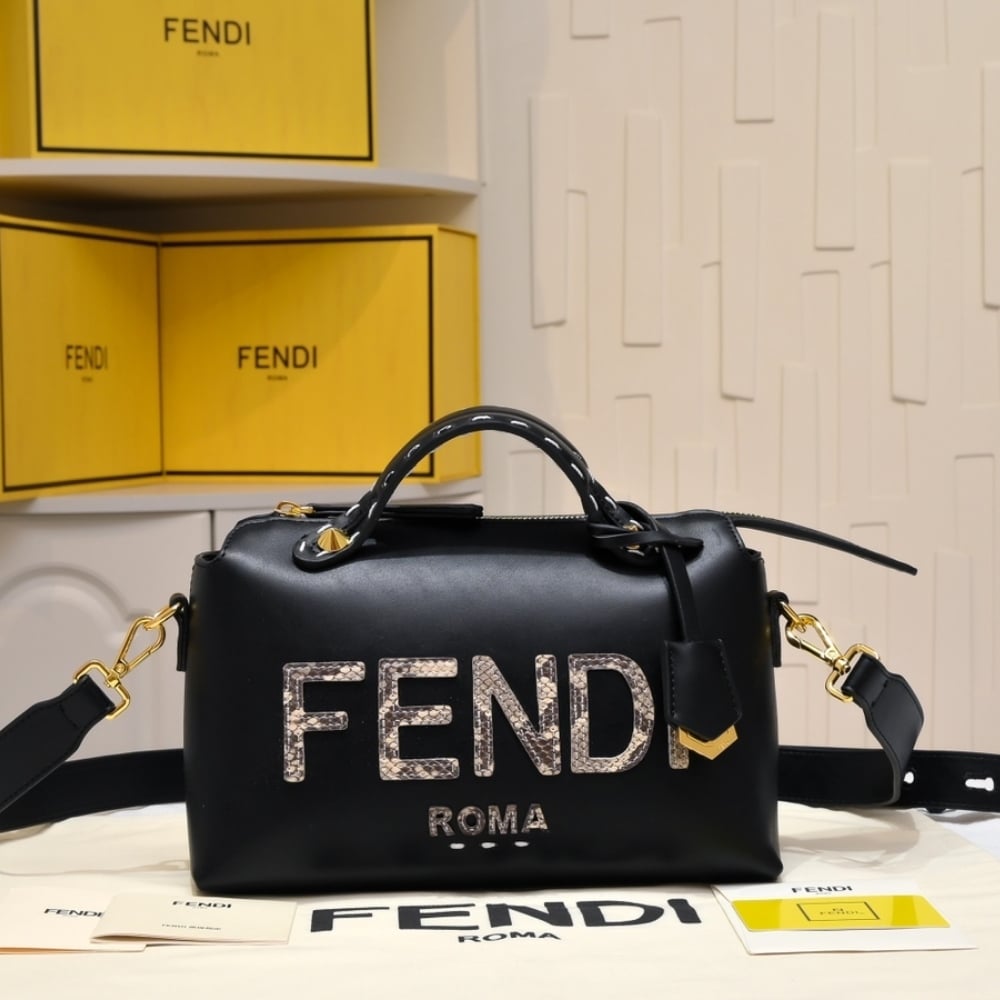 Fendi By The Way Medium Boston Bag Elaphe Black 27cm