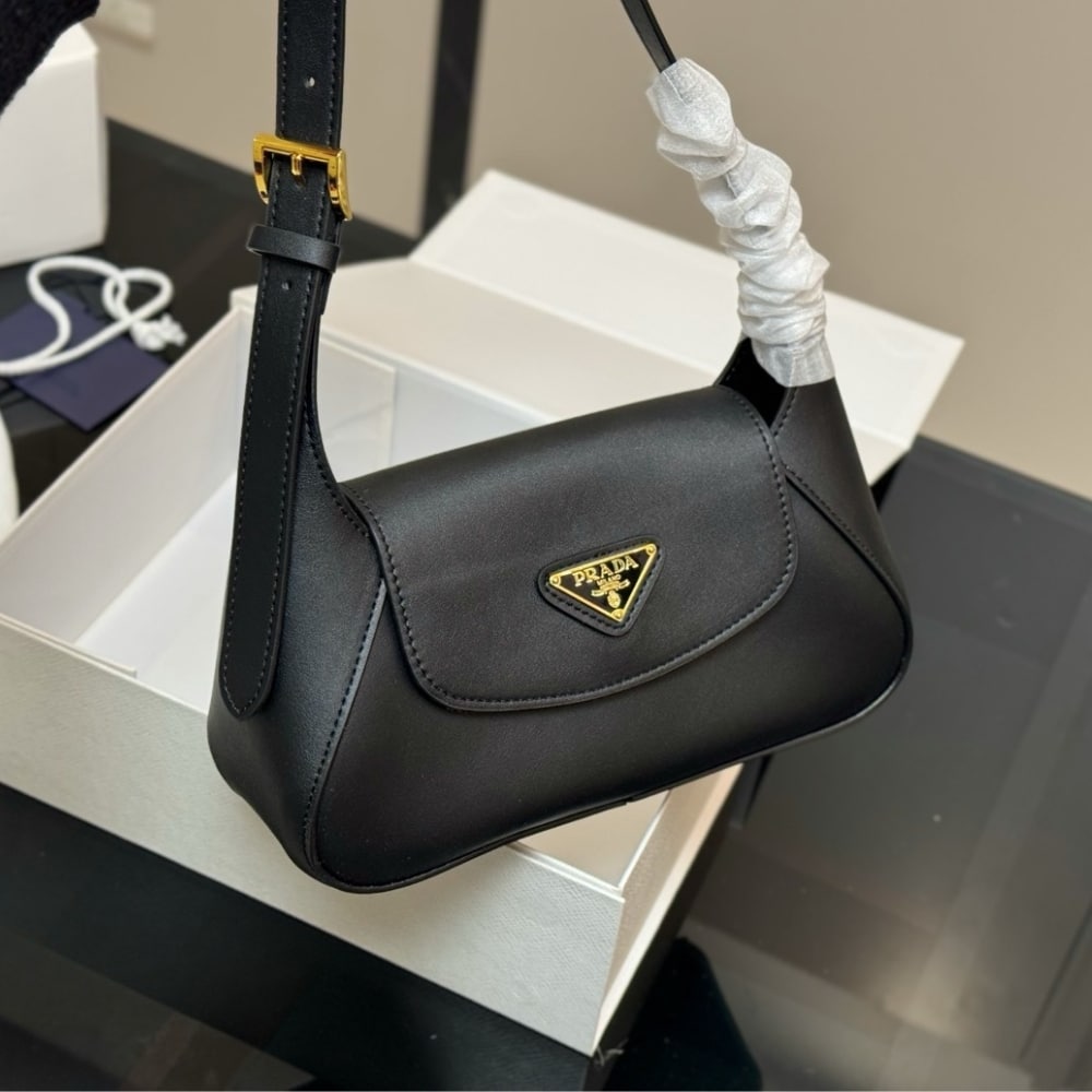 Prada Triangle Logo Shoulder Bag Black 24Cm