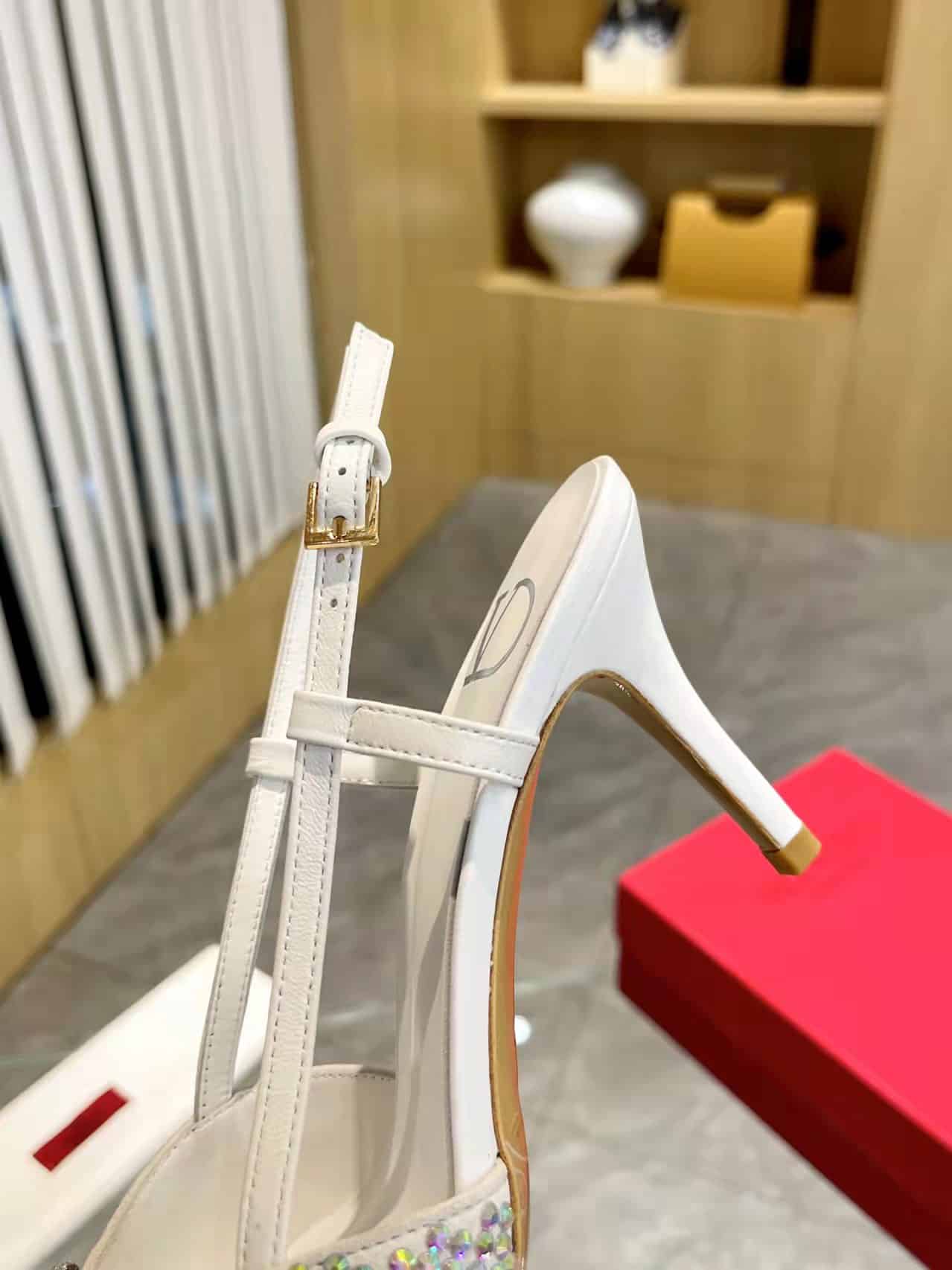 Valentino VLogo Signature Back Strap Crystal High Heels White