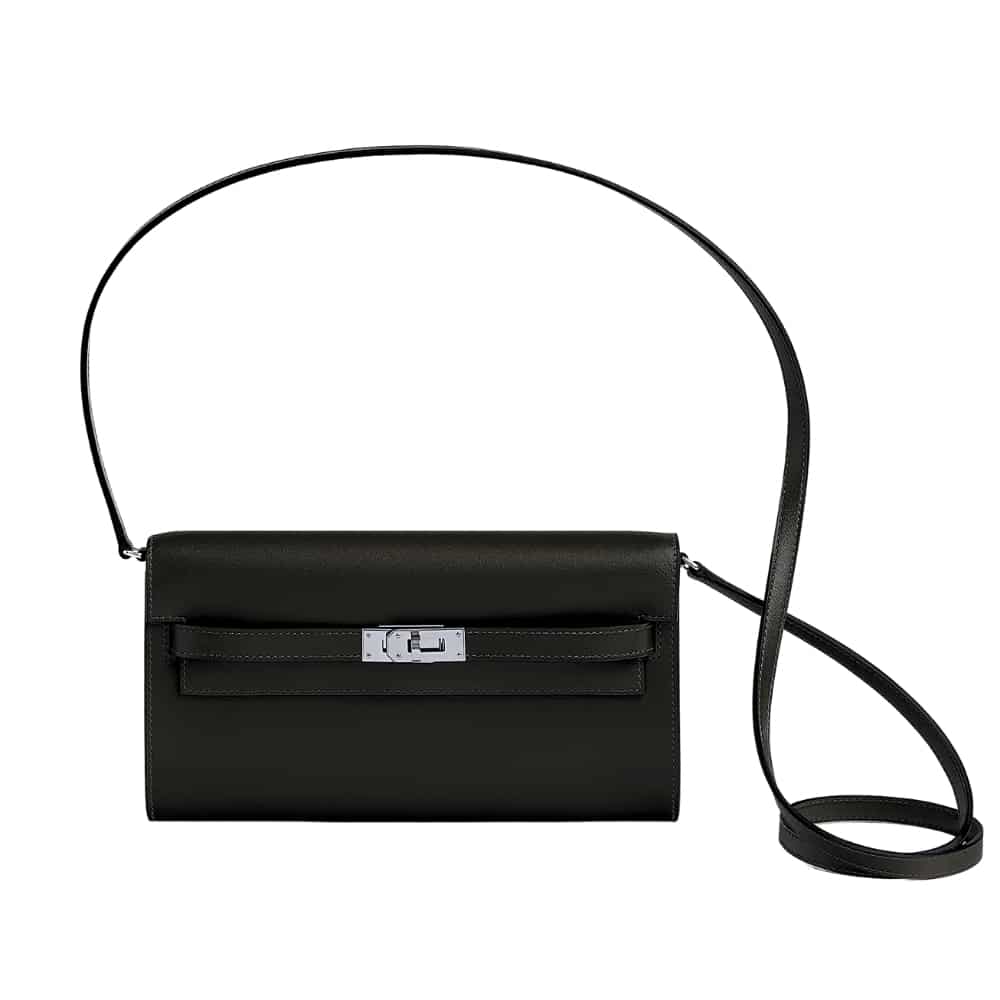 Hermes Kelly Classique To Go Wallet Black Silver Hardware 19Cm H080253Ck89