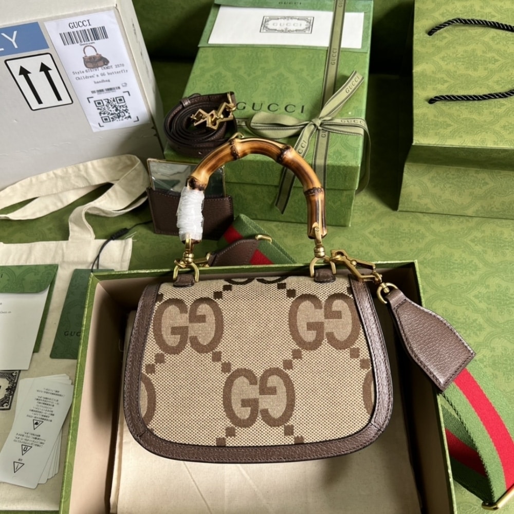 Gucci Bamboo 1947 Jumbo Gg Small Top Handle Bag 18Cm