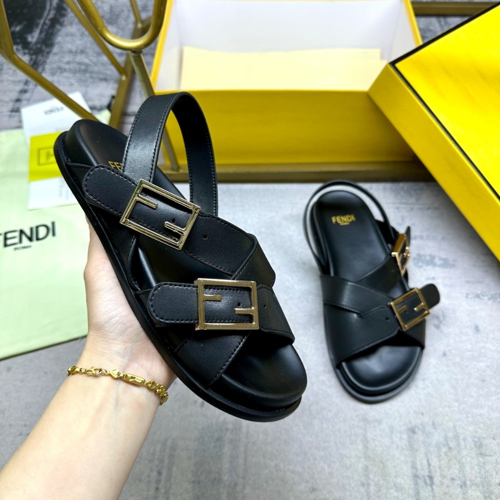 Fendi Feel Leather Slides Black 8X8647Na7F0Qa1