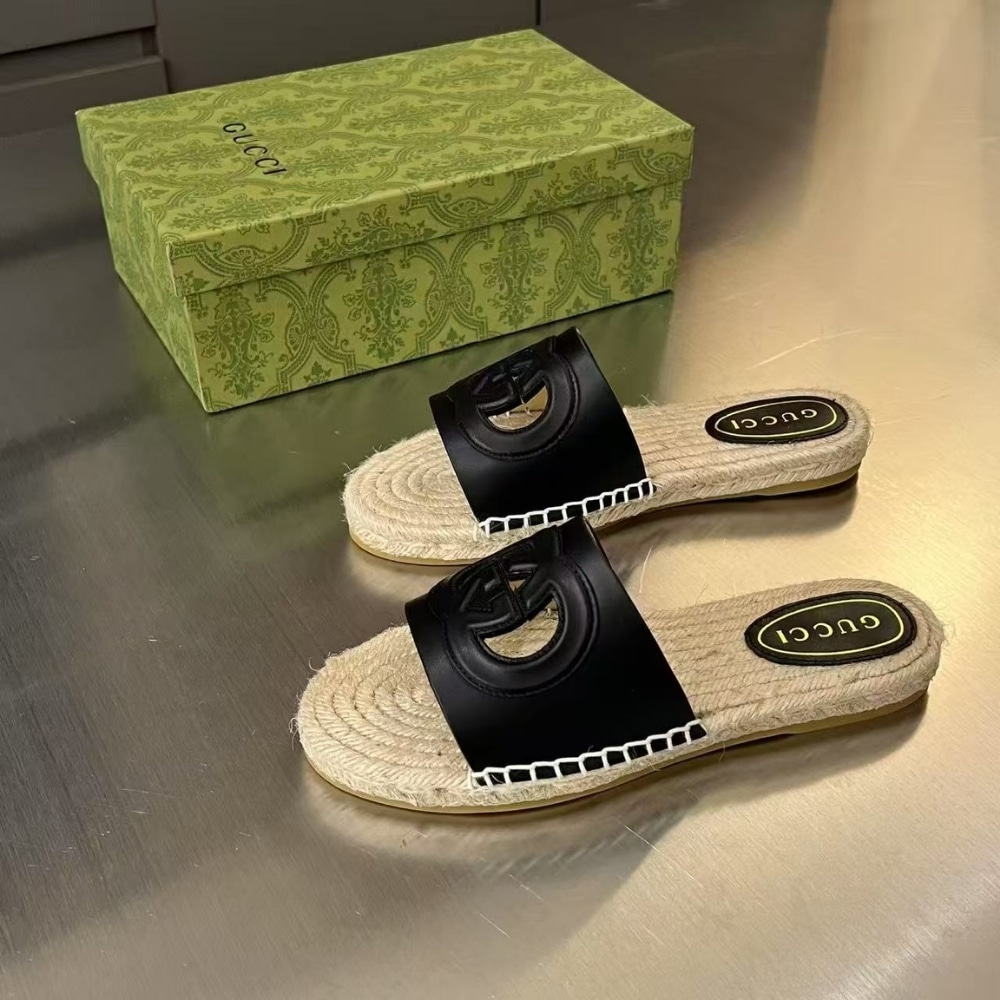 Gucci Interlocking G Cut Out Slide Espadrille Black 725260 Us000 1000
