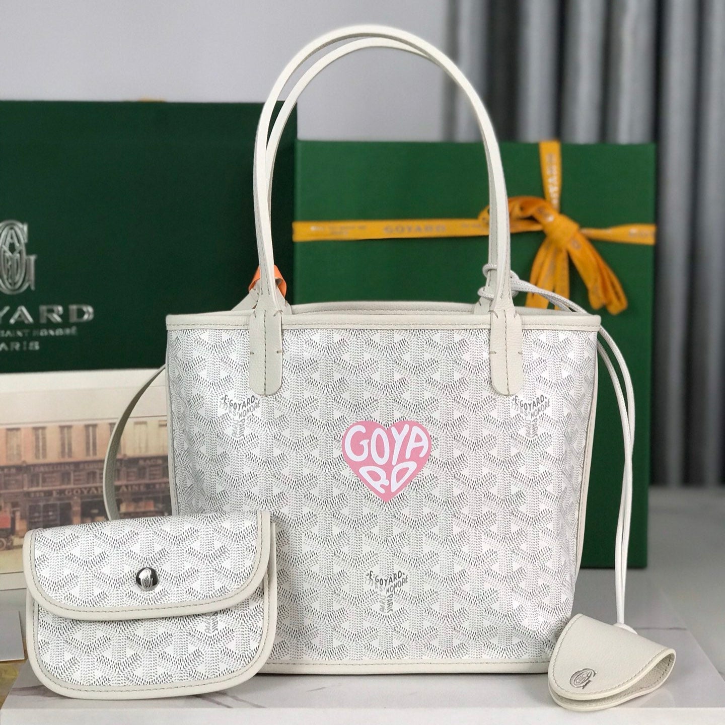 Goyard Anjou Mini Bag 20cm White Calfskin And Goyardine Canvas