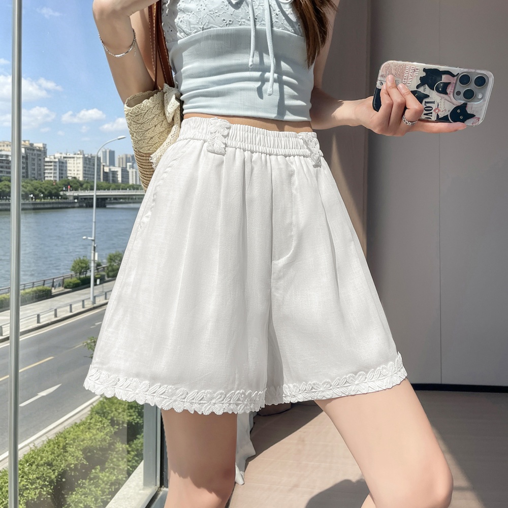Lined thin lace elastic waist France style shorts