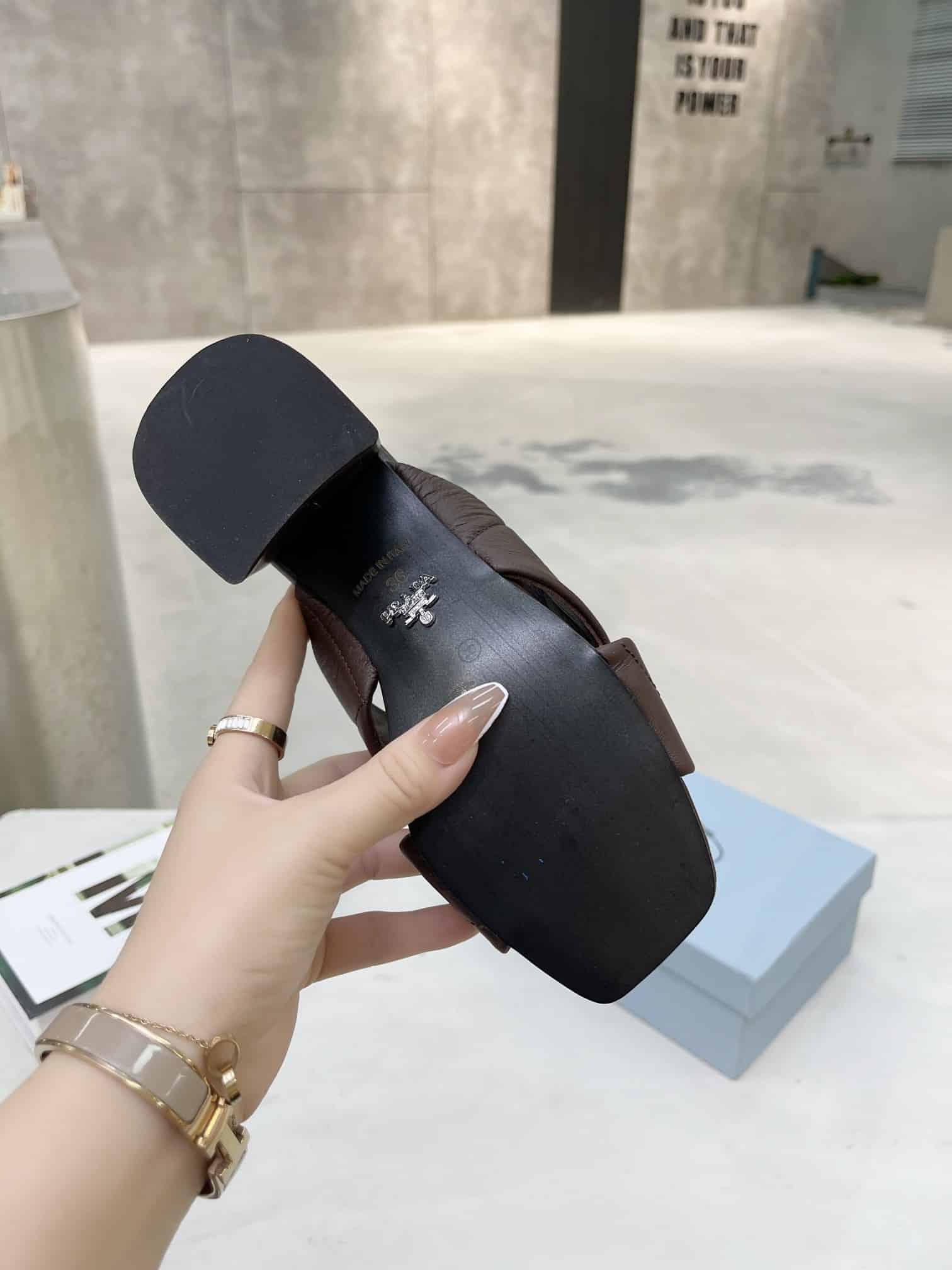 Prada Crossover Nappa Leather Sandals In Dark Brown