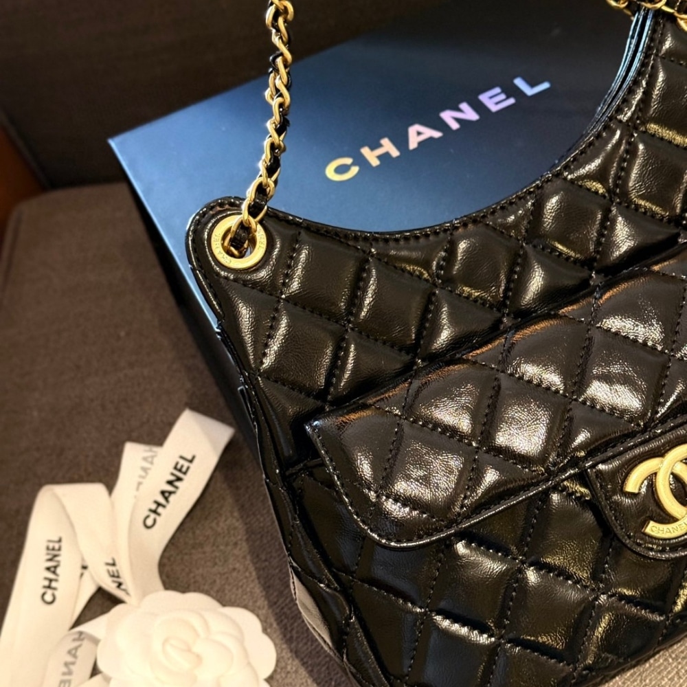 Chanel Small Hobo Bag Gold Black 20cm AS3710 B09746 94305