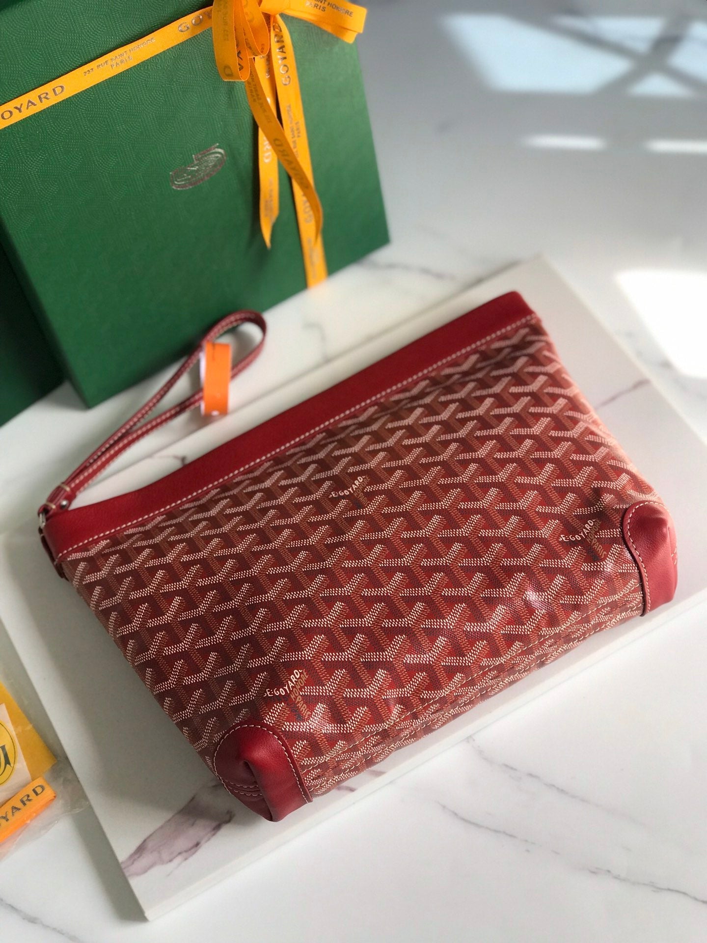Goyard Conti Pouch 24cm Classic Red Lambskin And Goyardine Canvas