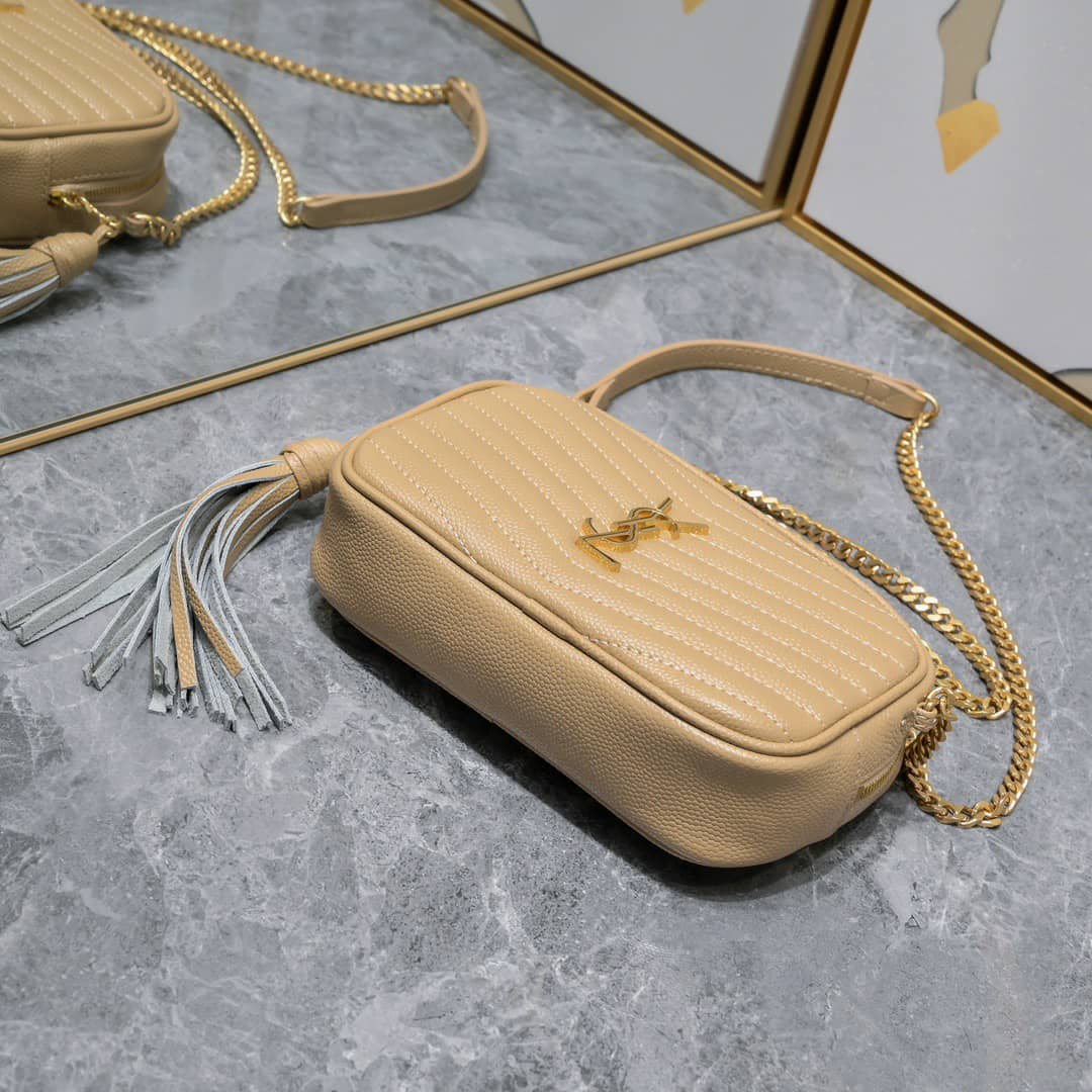Saint Laurent Lou Camera Bag In Quilted Leather Beige 18Cm