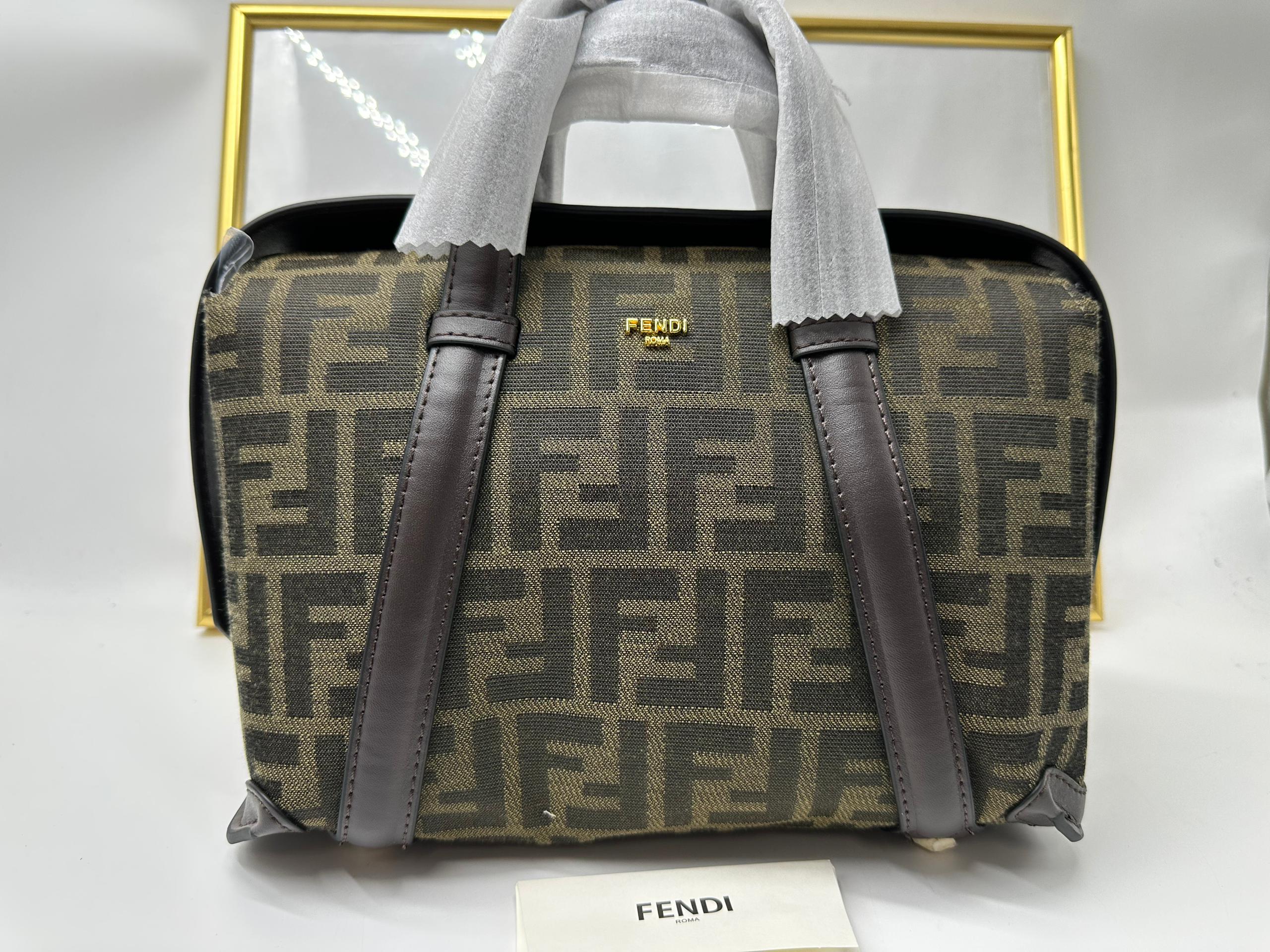Fendi Boston 365 Brown Ff Jacquard Fabric Bag 27.5 Cm