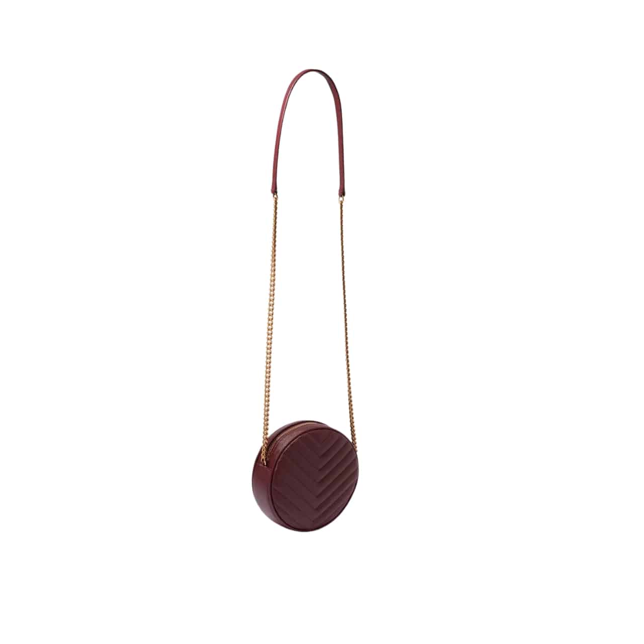 Saint Laurent Vinyle Round Camera Bag In Chevron Quilted Grain De Poudre Embossed Leather Red 18Cm