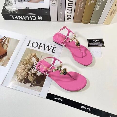Chanel Shiny Pearl Crystal Cc Heart Thong Sandals Pink