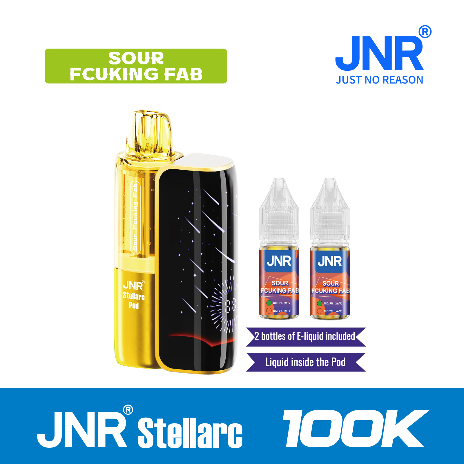 Sour Fcuking Fab | JNR Stellarc 100K Puffs Kit - Refillable & Replaceable Pod Vape