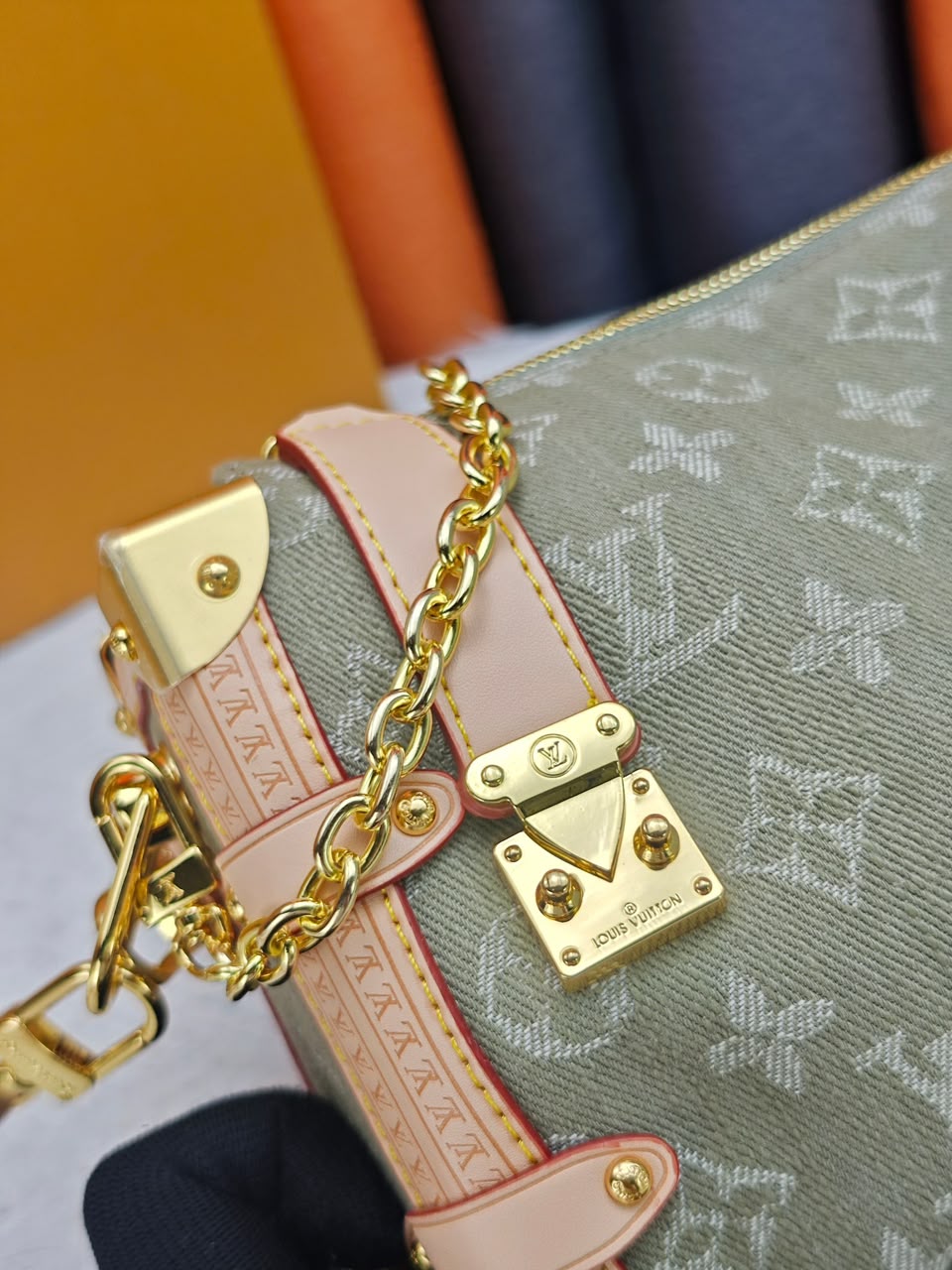 Louis Vuitton East West MM Side Trunk Bag Khaki Denim 28cm M27451