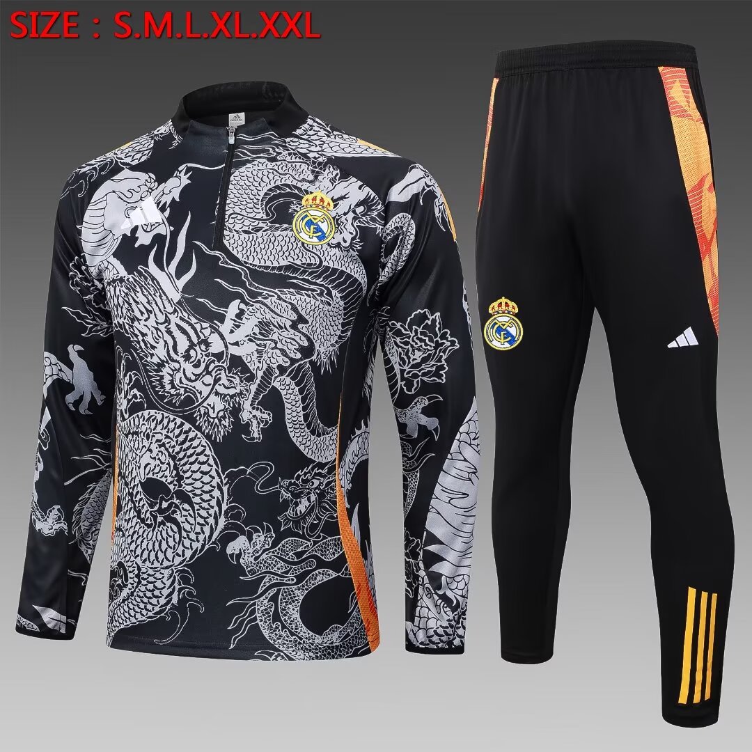 2024/2025 Real Madrid Half-Pull Training Suit Black Dragon Football Shirt 1:1 Thai Quality