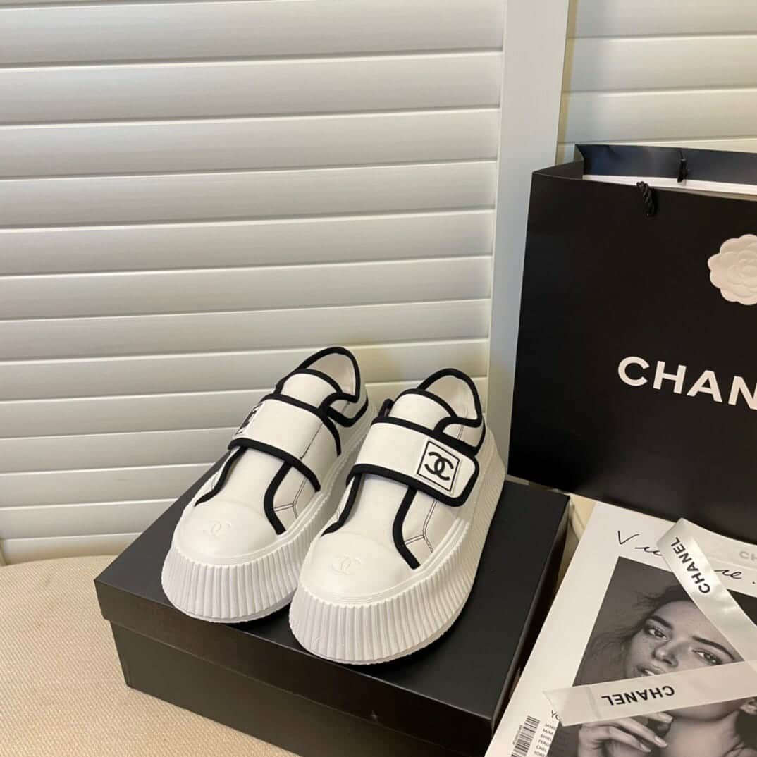 Chanel White Cc Cap Toe Slipon Sneaker White