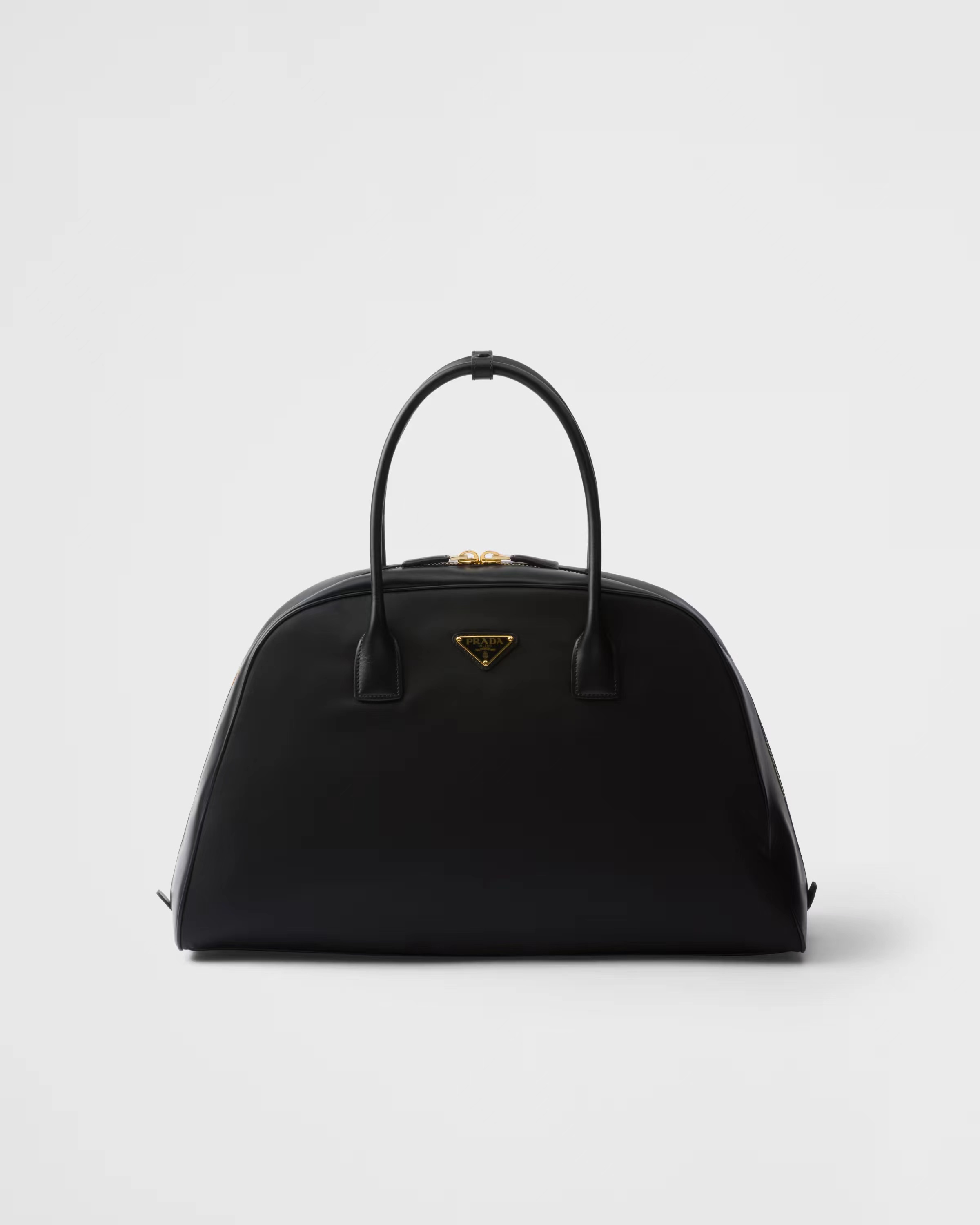 Large Re-Nylon and leather top-handle bag