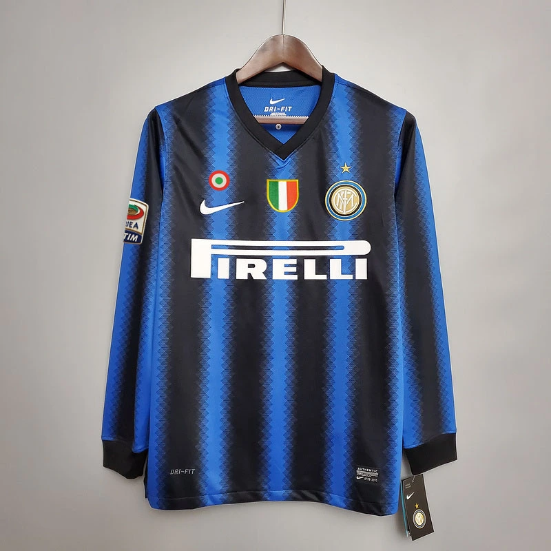 Retro long-sleeved 2010-11 Inter Milan home  SNSIJDER J.ZANETTI MILITO ETO'O  Football jersey retro