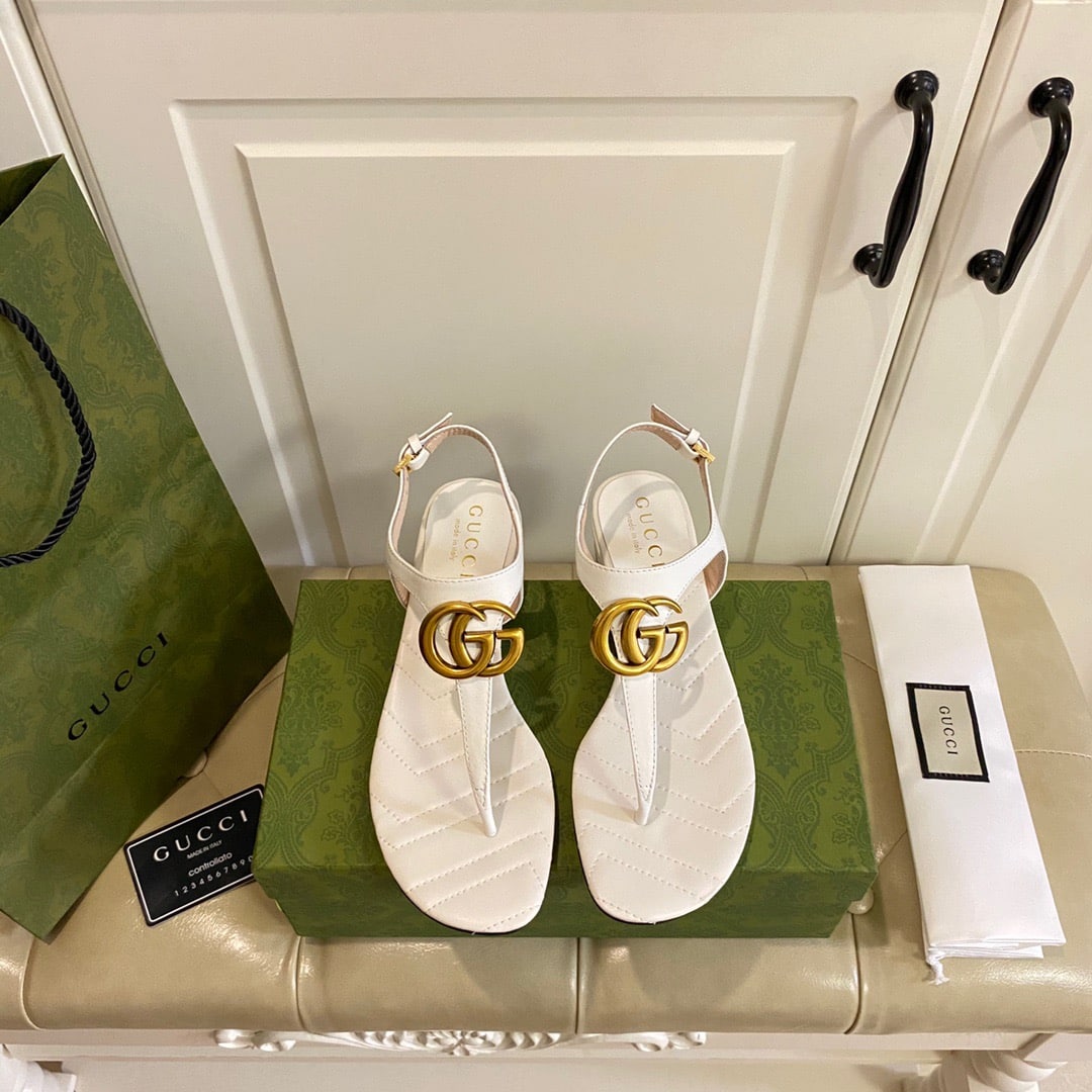 Gucci Double G Sandal Leather White 674840 Bko00 9022
